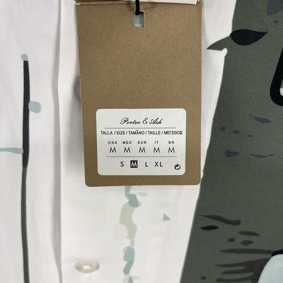 Porter & Ash Kinetic Stretch Shirt Mens Medium Short Sleeve Abstract White Green - Picture 9 of 16